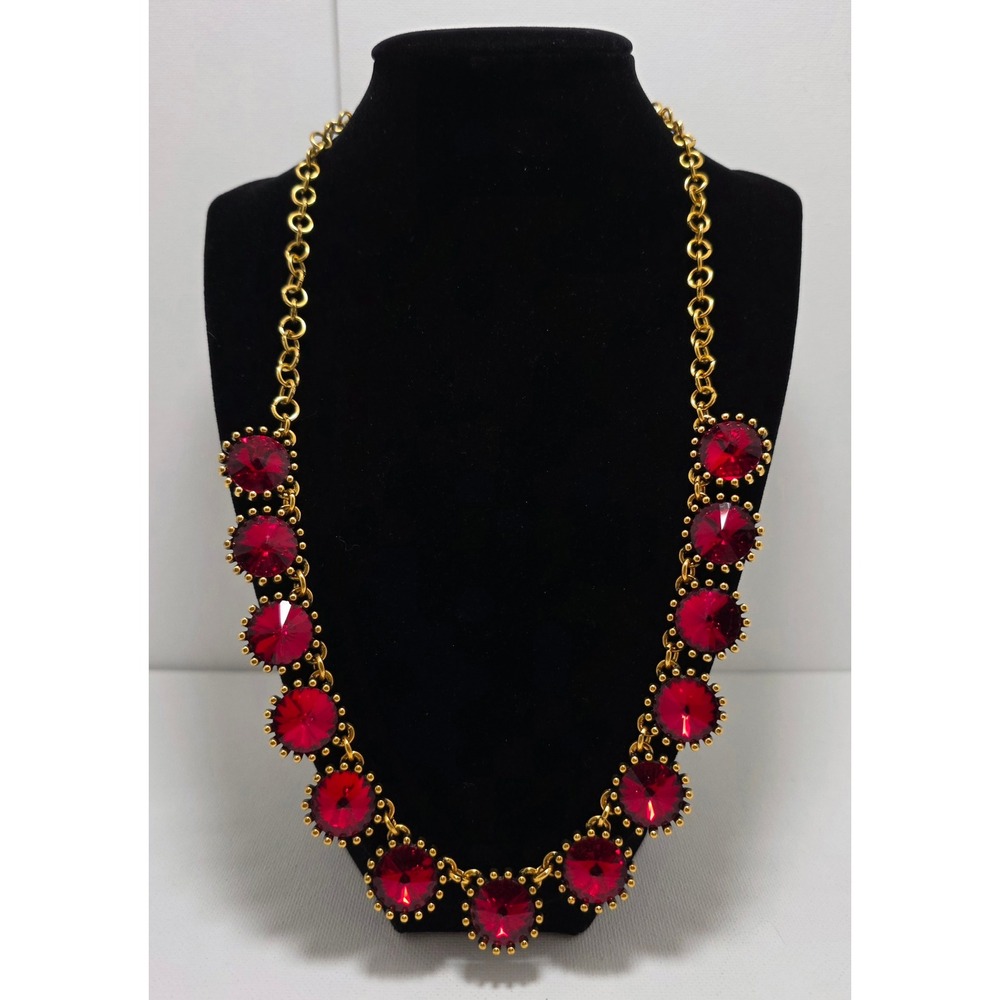 Plunder Design Red Crystal Sunburst Statement Necklace Gold Tone 24 Inch